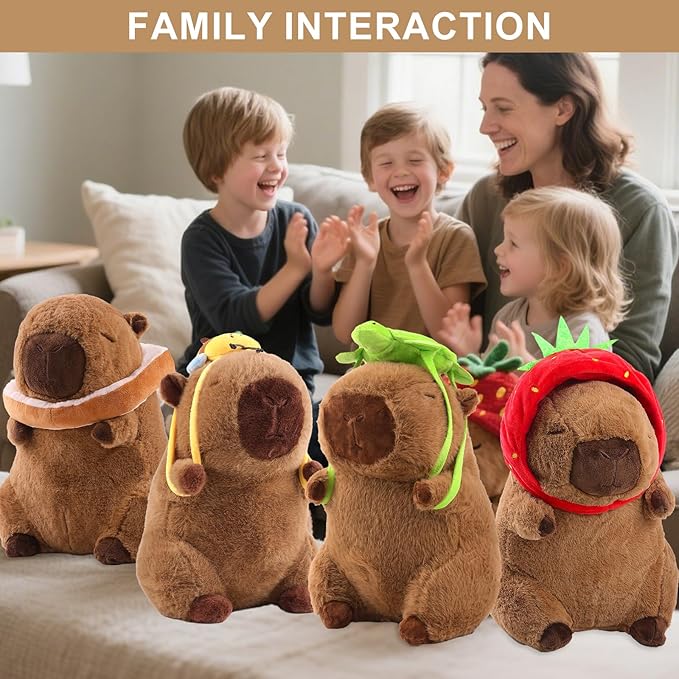 Capybara Plush Cute Capybara Stuffed Animal Kawaii Plush with Strawberry Hat Capybara Gifts Cute Plush Pillow Birthday for Boys Girls 9 Inch