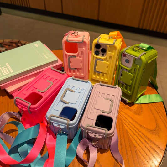 Creative Phone Case with Storage Box, 1 Count Multifunctional Phone Case with Holder & Lanyard, Anti-fall Protective Cover for iPhone Series