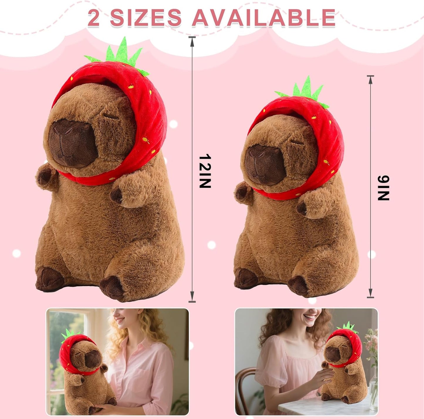 Capybara Plush Cute Capybara Stuffed Animal Kawaii Plush with Strawberry Hat Capybara Gifts Cute Plush Pillow Birthday for Boys Girls 9 Inch