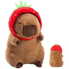 Capybara Plush Cute Capybara Stuffed Animal Kawaii Plush with Strawberry Hat Capybara Gifts Cute Plush Pillow Birthday for Boys Girls 9 Inch