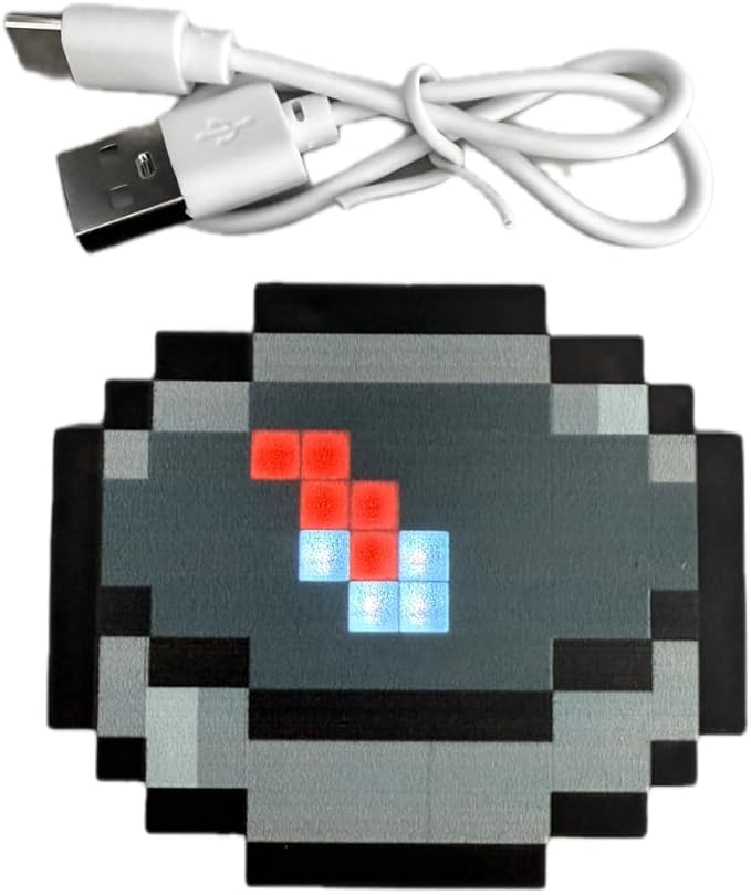 Mc Trendy Rechargeable LED Pixel Art Compass - RPG Prop for Retro Gamers | Collectible Display Toy with Pretend Play | Pixel Compass Toy Keychain, Perfect Gift for Friends' Birthday & Game Lovers (Boys/Girls)