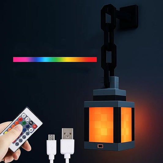 Pixelated Lantern Night Light -16-Color Led Wall Mood Night Light W Touch Switch&Remote Control-Rechargeable Night Lamp Mountable Table Light, Costume Cosplay Nightstand Lamp for Room Decor for Boys