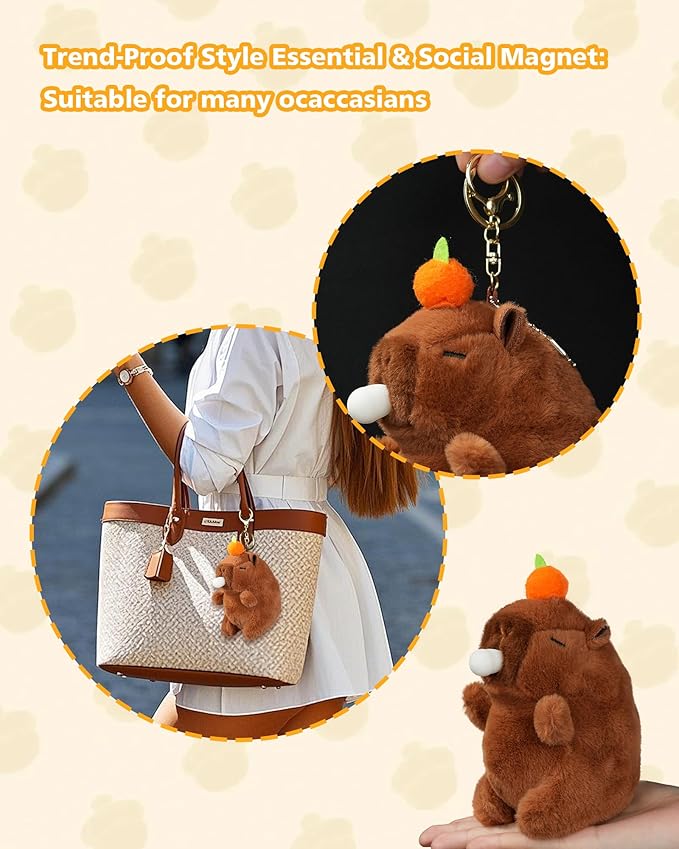 Capybara Plush Cute Stufffed Keychain Funny Squeeze Dolls Bag Accessories Pop Bubble Sound & Stress Relief Gifts for Women
