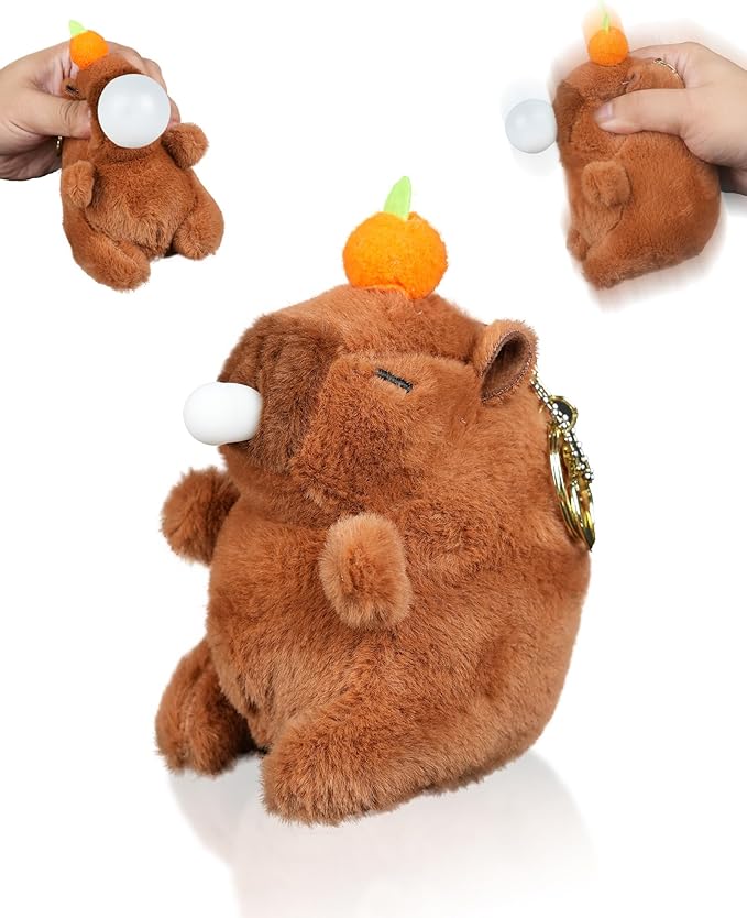 Capybara Plush Cute Stufffed Keychain Funny Squeeze Dolls Bag Accessories Pop Bubble Sound & Stress Relief Gifts for Women