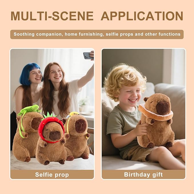 Capybara Plush Cute Capybara Stuffed Animal Kawaii Plush with Strawberry Hat Capybara Gifts Cute Plush Pillow Birthday for Boys Girls 9 Inch