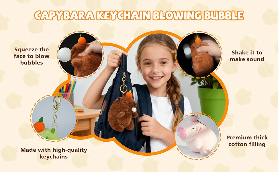Capybara Plush Cute Stufffed Keychain Funny Squeeze Dolls Bag Accessories Pop Bubble Sound & Stress Relief Gifts for Women