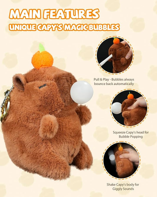 Capybara Plush Cute Stufffed Keychain Funny Squeeze Dolls Bag Accessories Pop Bubble Sound & Stress Relief Gifts for Women
