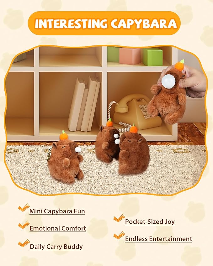 Capybara Plush Cute Stufffed Keychain Funny Squeeze Dolls Bag Accessories Pop Bubble Sound & Stress Relief Gifts for Women