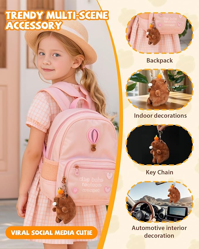 Capybara Plush Cute Stufffed Keychain Funny Squeeze Dolls Bag Accessories Pop Bubble Sound & Stress Relief Gifts for Women