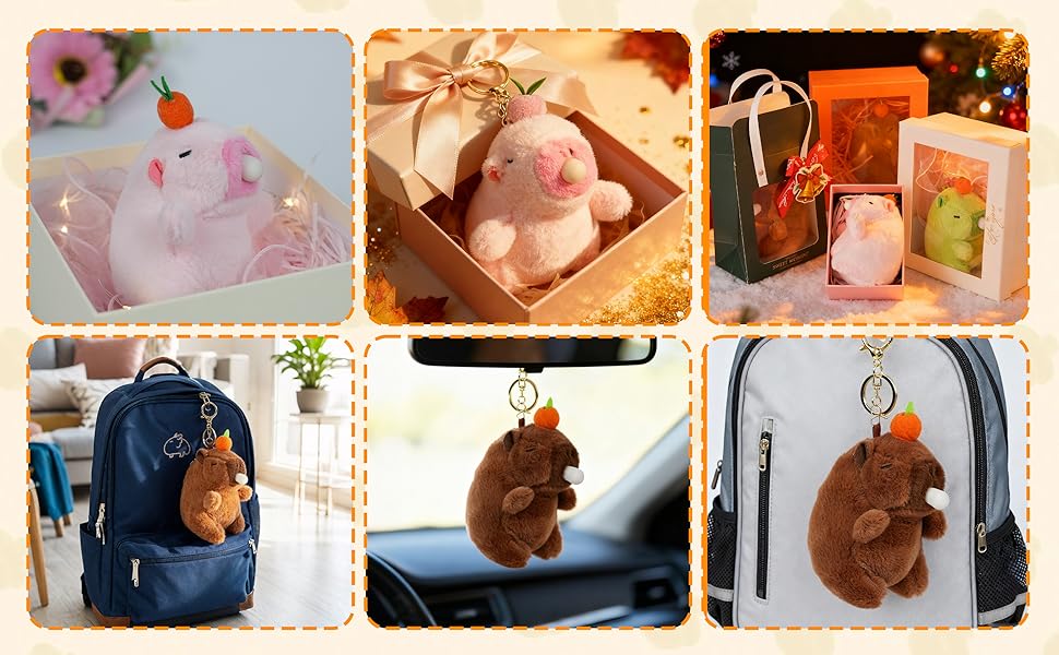 Capybara Plush Cute Stufffed Keychain Funny Squeeze Dolls Bag Accessories Pop Bubble Sound & Stress Relief Gifts for Women