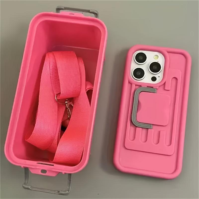 Creative Phone Case with Storage Box, 1 Count Multifunctional Phone Case with Holder & Lanyard, Anti-fall Protective Cover for iPhone Series
