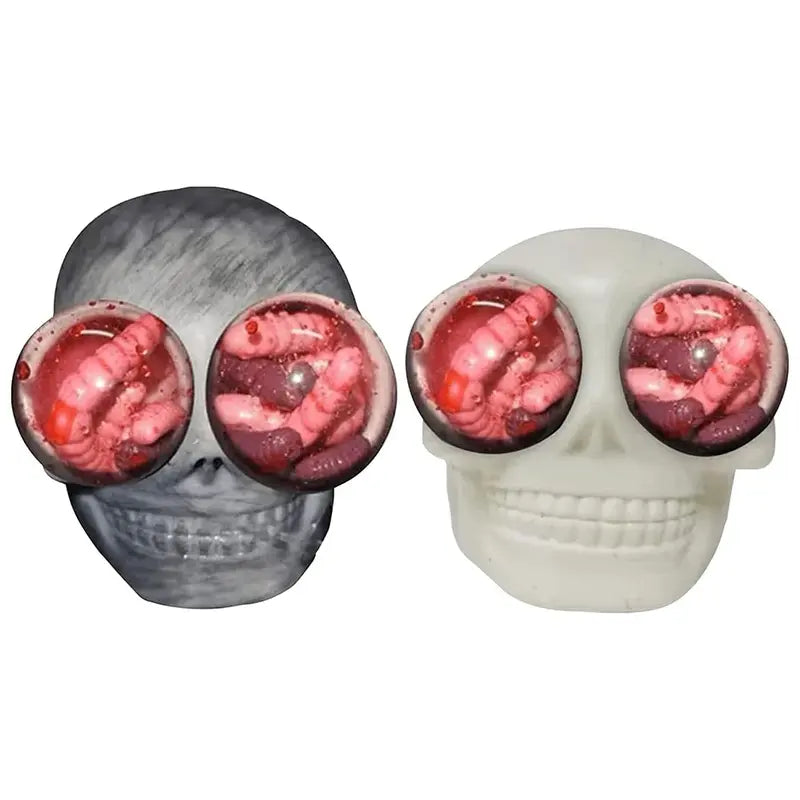 Halloween Stress Balls Squeeze Skull With Blood and Maggots Halloween Prank Skull Squeeze Gift for Halloween HorrorSkull Decor