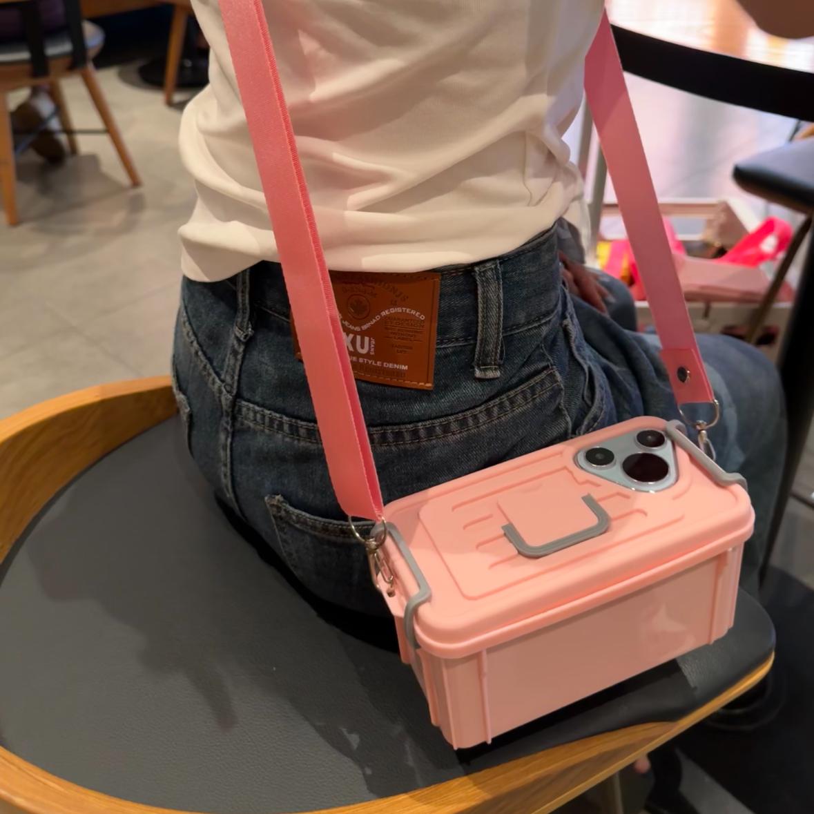 Creative Phone Case with Storage Box, 1 Count Multifunctional Phone Case with Holder & Lanyard, Anti-fall Protective Cover for iPhone Series